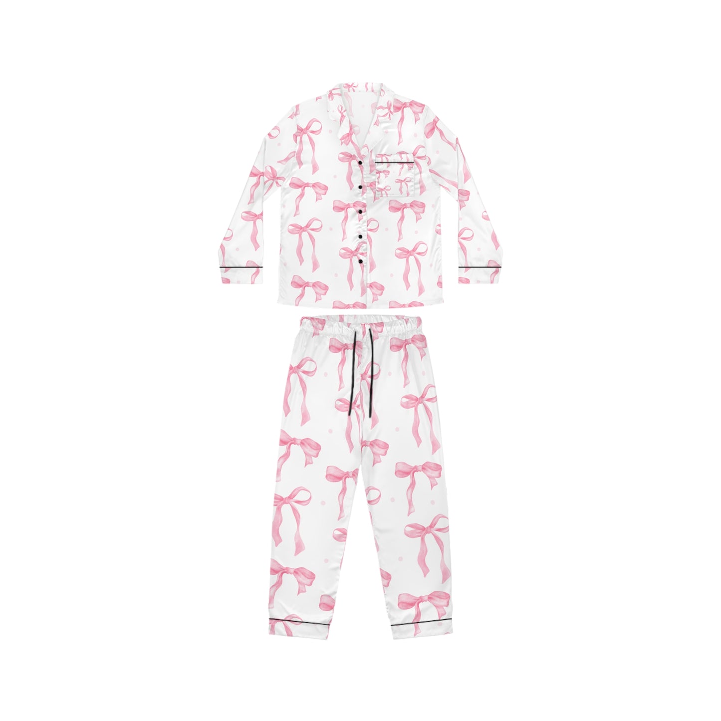 Satin Pajamas Set with Bow Detail