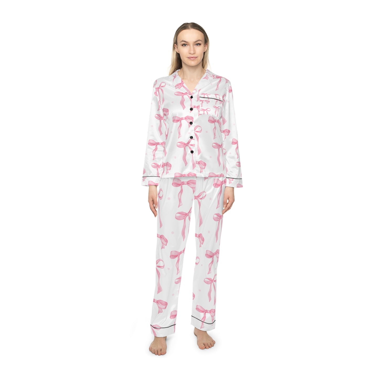 Satin Pajamas Set with Bow Detail