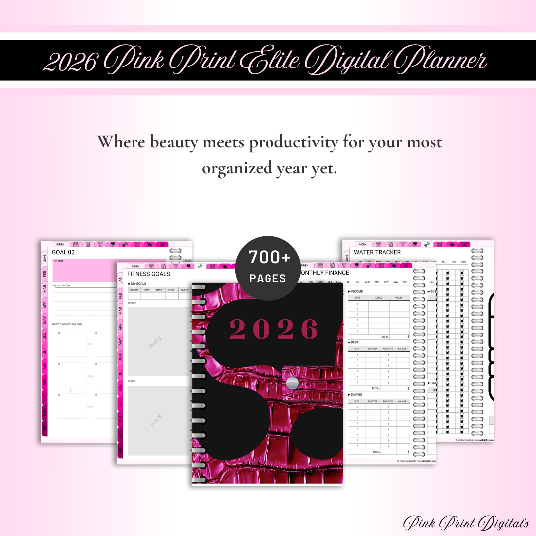 2026 Pink Rose Digital Planner | 40,000+ Hyperlinks | Daily, Weekly & Monthly Templates | Aesthetic GoodNotes iPad Planner + Bonus Stickers