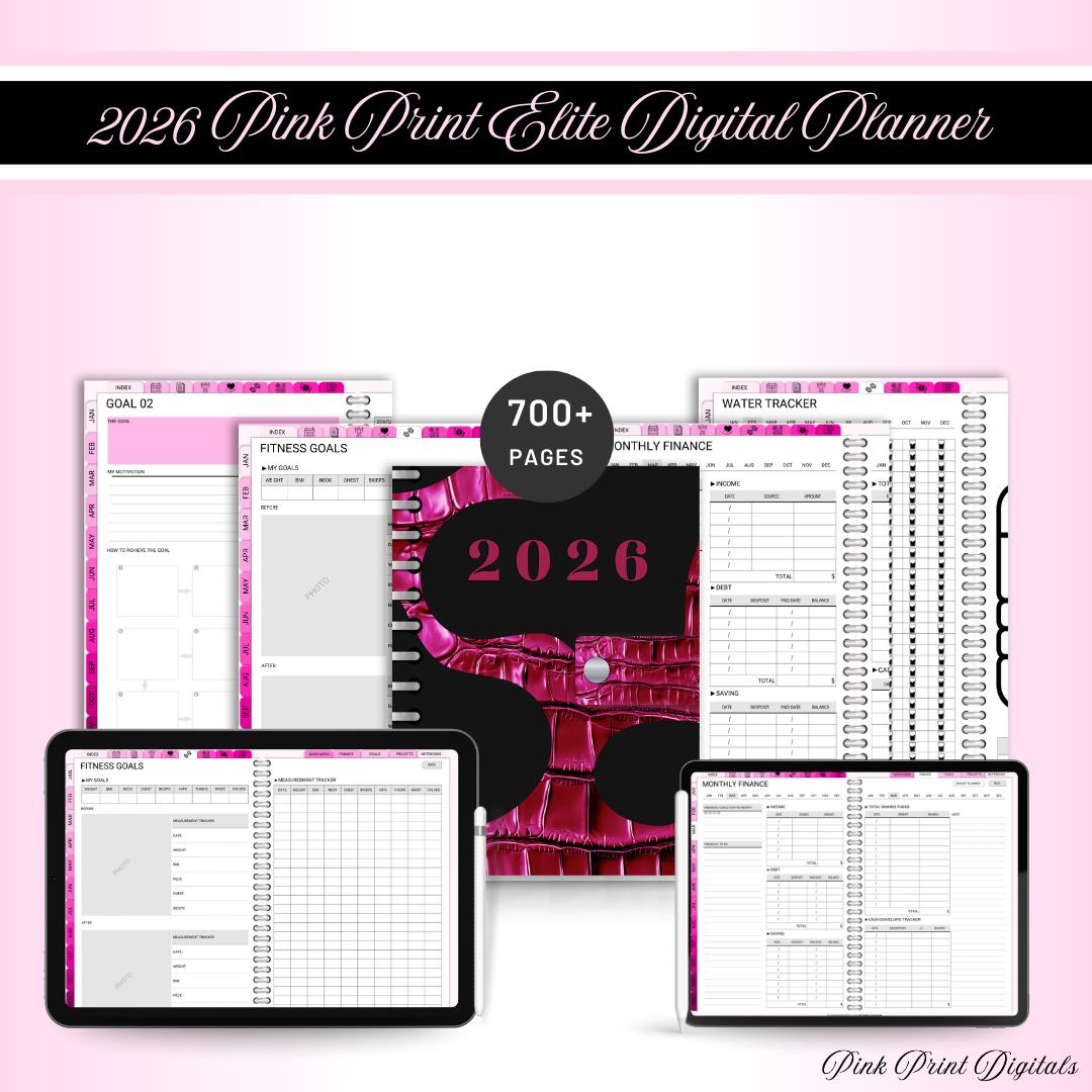 2026 Pink Rose Digital Planner | 40,000+ Hyperlinks | Daily, Weekly & Monthly Templates | Aesthetic GoodNotes iPad Planner + Bonus Stickers
